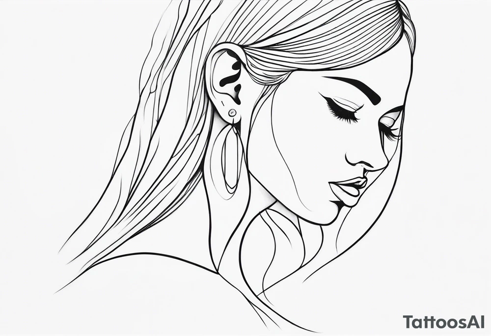 pointed ears long hair abstract lines tattoo idea