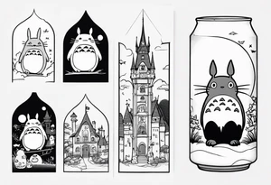 Sleeve, images from the cartoons the walking castle and gone with the ghosts, and totoro tattoo idea