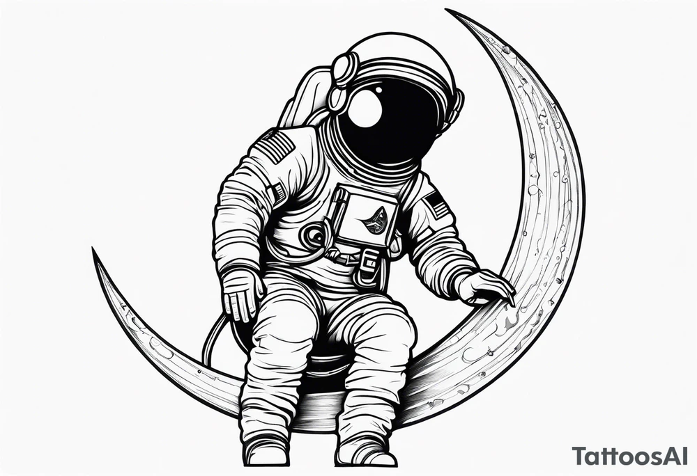 astronaut sitting on a crescent moon tattoo idea