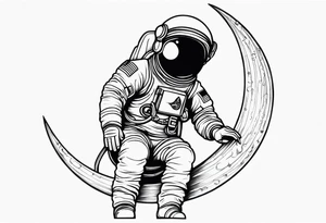 astronaut sitting on a crescent moon tattoo idea