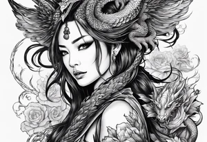 large warrior nymph with dragon tattoo idea