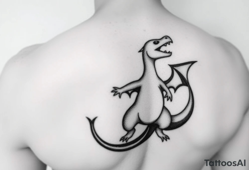 Silhouette of Charmander inside Charmeleon inside Charizard tattoo idea