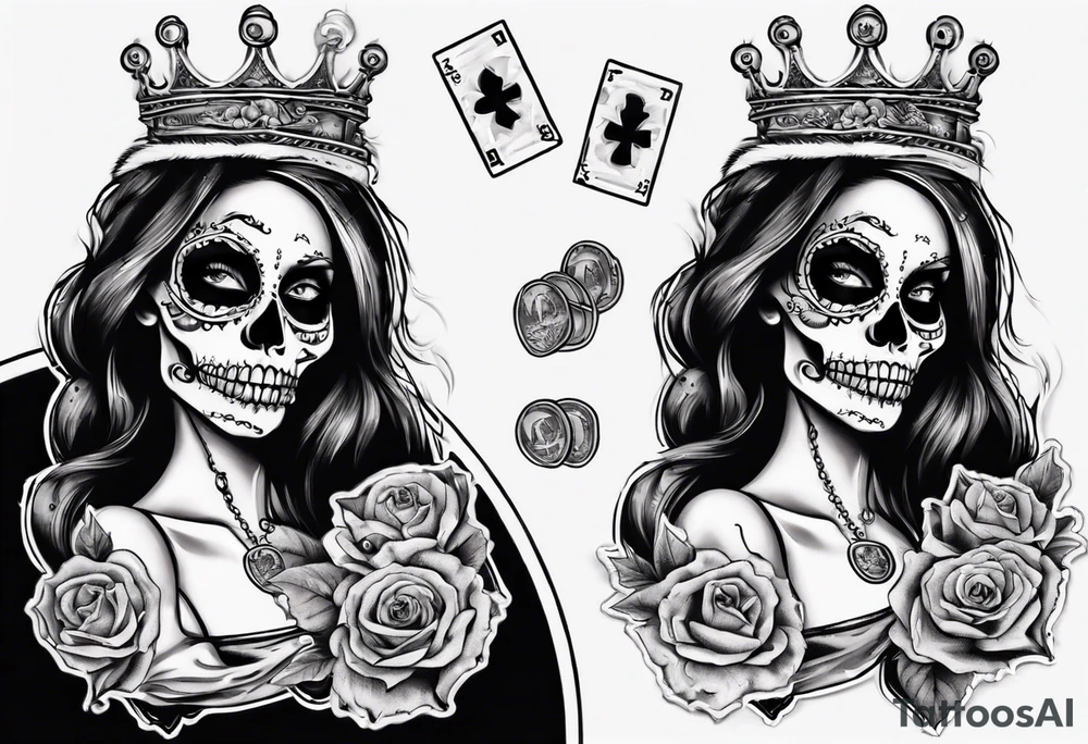 santa la muerta with money and crown
on the card tattoo idea