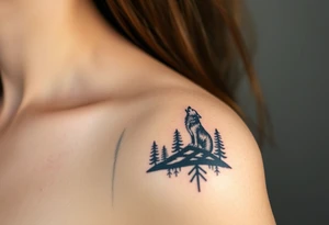 Lone wolf howling at the moon in the forest in the night Columba star tattoo idea