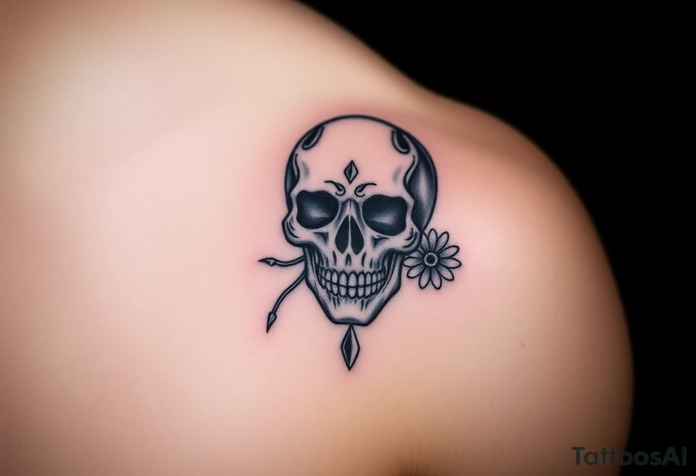 Masculine skull with diamonds and daisy tattoo idea