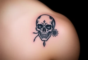 Masculine skull with diamonds and daisy tattoo idea