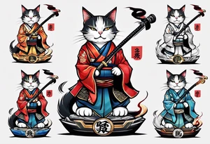 Samurai cat in fighting stance tattoo idea