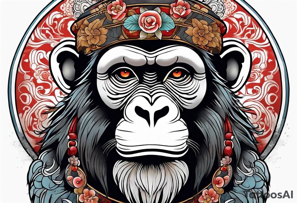 full body monkey in traditional japanaese style tattoo idea