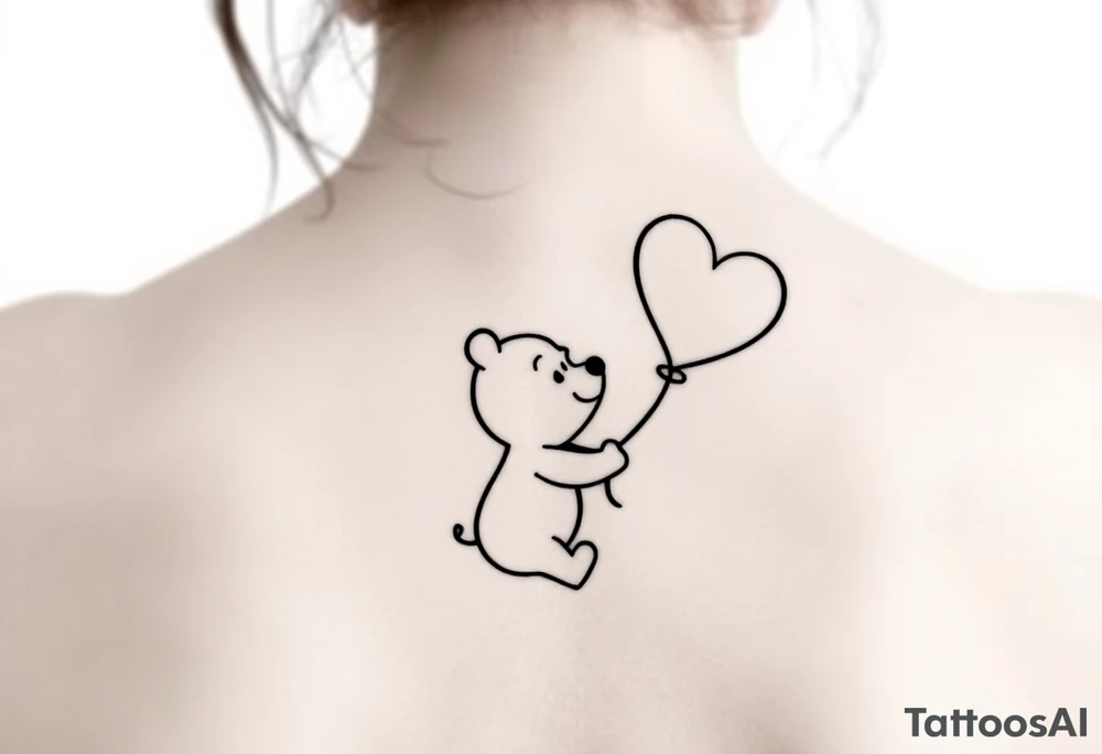 Winnie the pooh with a heart balloon tattoo idea