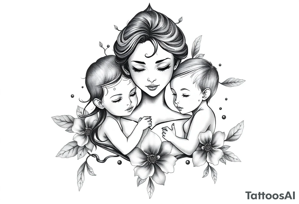 Mother with 3 kids tattoo idea