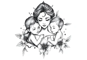 Mother with 3 kids tattoo idea
