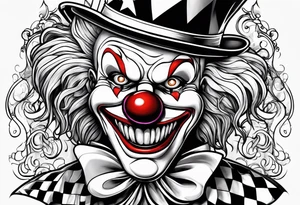 scary cartoon clown tattoo idea