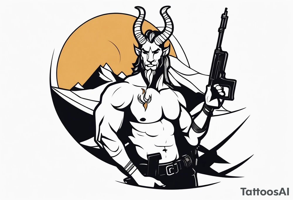 capricorn man with gun tattoo idea
