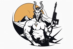 capricorn man with gun tattoo idea