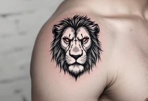 A black and white Czech lion with red eyes, giving it an intense and fierce appearance, symbolizing resilience and determination. tattoo idea