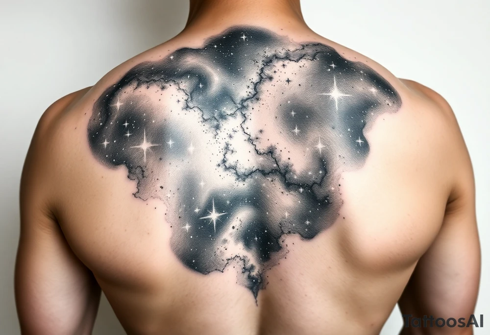 full milky way that covers the upper middle back. Has hues of color tattoo idea