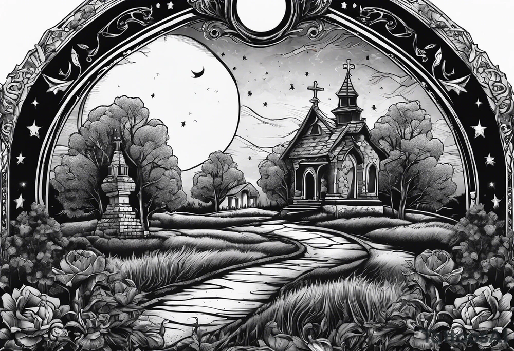graveyard with moon tattoo idea
