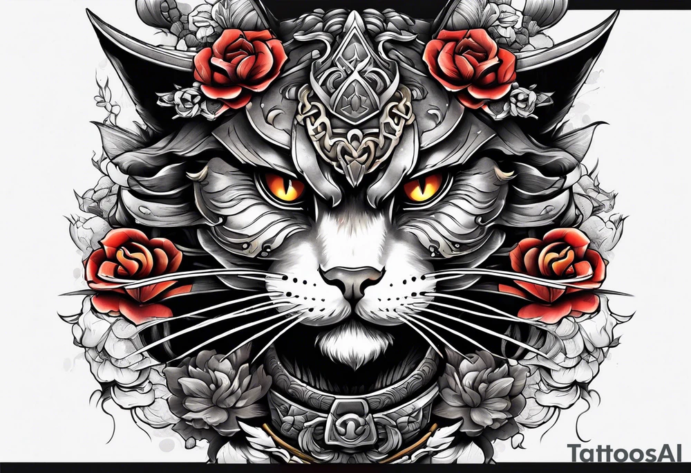 A dead samurai cat tattoo idea