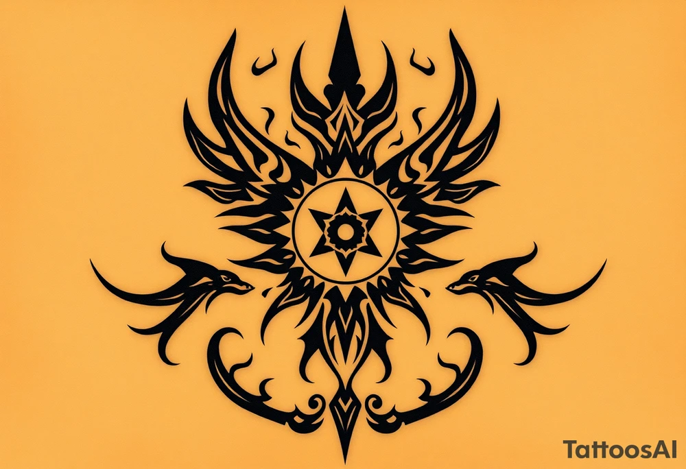 Sak yant Thai tattoo that allows me to access all my powers and magick such as immortality granting immortality to those I ressurect with my blood and creating new magick or allows me to craft new magick grants me telekinesis telepathy allows me to move through shadow to shadow allows me to jump in shadows into the shadow world and move through it allows me to control other people and gods or anyone's magic and body through phychic control as well as seeing spirits and other entities of higher and lower vibrations not seen with naked eyes as well as allows me to communicate with them as  kaluk mizuzu a supreme one or the Lord of lords he who is the supreme reflection of she who is the Lord of the eternal flame tattoo idea