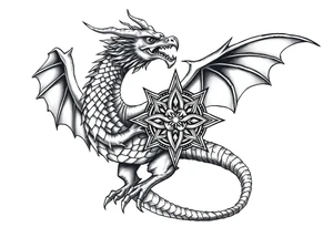 Masculine beautiful realistic detailed dragon holding celtic star tattoo idea