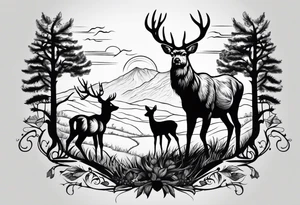 Country scene with deer tattoo idea