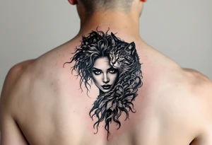 women portrait with cat tattoo idea