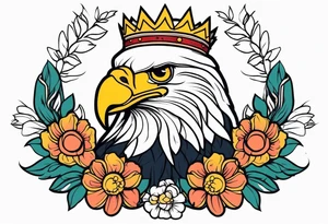eagle with wings crown on head simple bold colors old school traditional vintage
surrounded by flowers tattoo idea