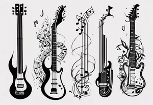 Design a vertical tattoo that captures the essence of my love for music, incorporating flowing musical notes and instrument elements, suitable for placement on the back of the forearm tattoo idea