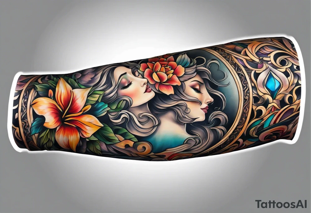 Forearm sleeve spirituality tattoo idea