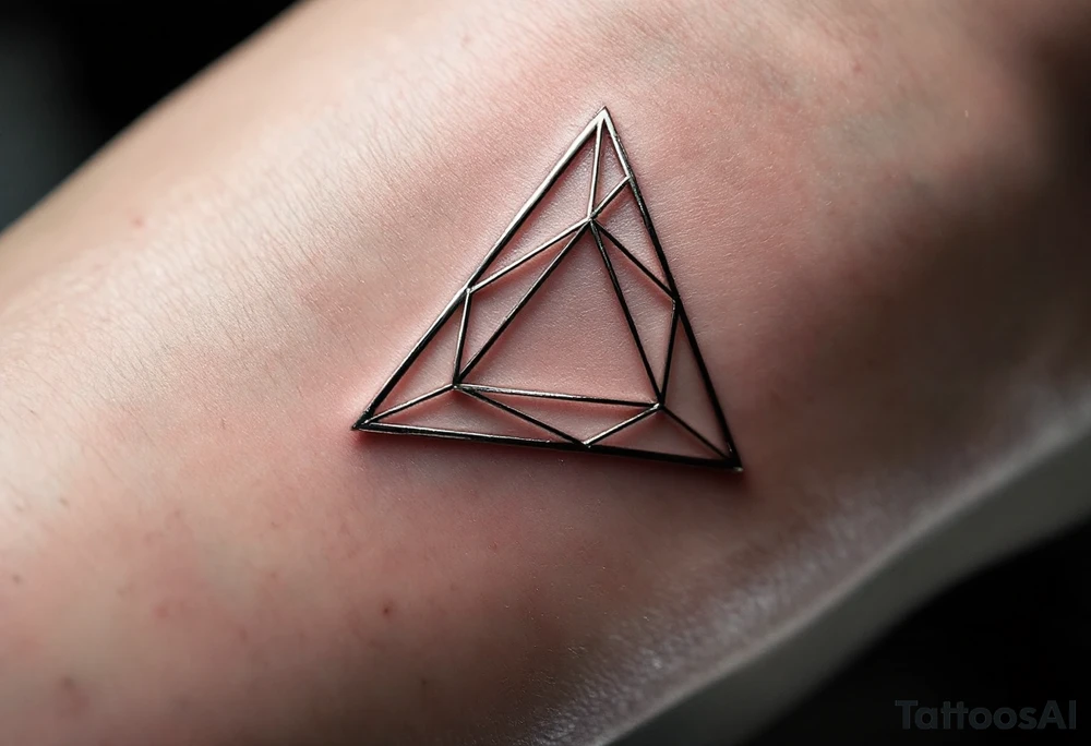 A hollow triangle made of thin silver lines, floating elegantly on the skin like jewelry. tattoo idea
