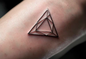A hollow triangle made of thin silver lines, floating elegantly on the skin like jewelry. tattoo idea