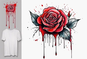 rose flower, one line, red blood dripping from the flower, tall, watercolor, with a t 
placed in the bottom half, simple tattoo idea