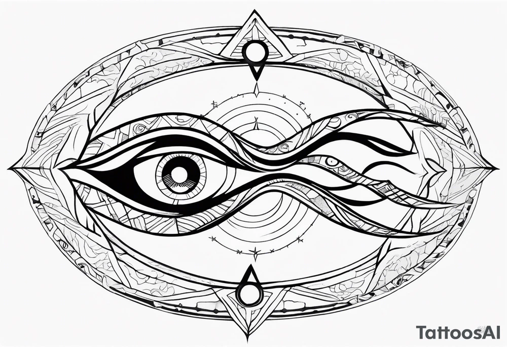 SUN(ITACHI EYE AS SUN) OVERLOOKING THE OCEAN WITH THE ORION CONSTELLATION IN THE SKY IN 9:16 RATIO tattoo idea