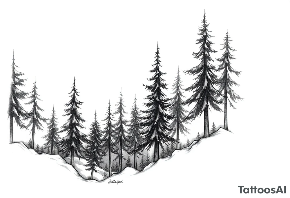 Needle forest with black and gray trees tattoo idea