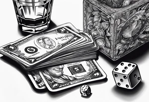 cards, money, dice, and whiskey on ice, tattoo idea