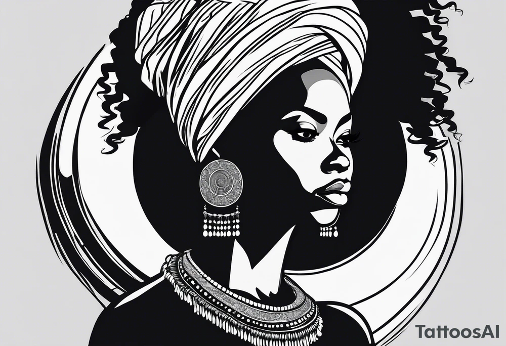African woman shape only head with adinkra sign minimalist tattoo idea