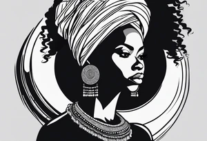 African woman shape only head with adinkra sign minimalist tattoo idea