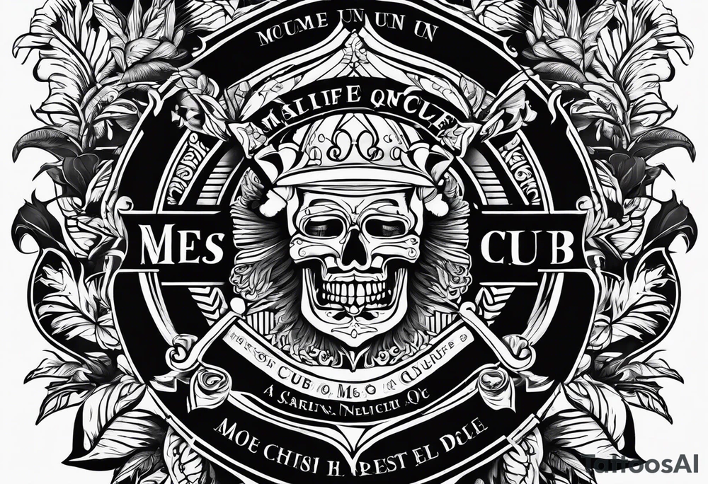MÉS QUE UN CLUB text with christian theme tattoo idea