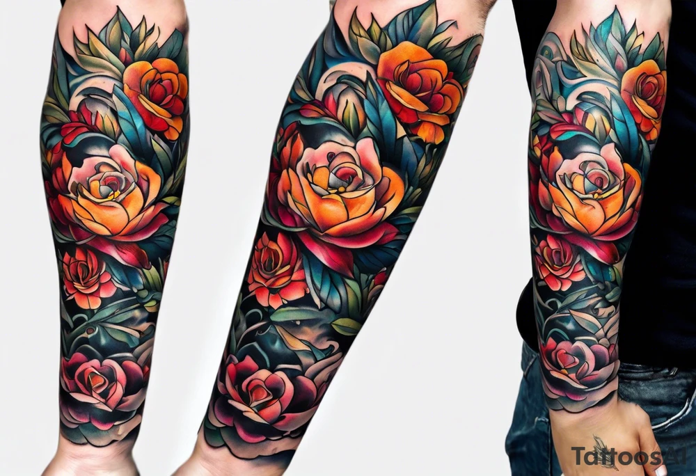 Forearm sleeve spirituality tattoo idea