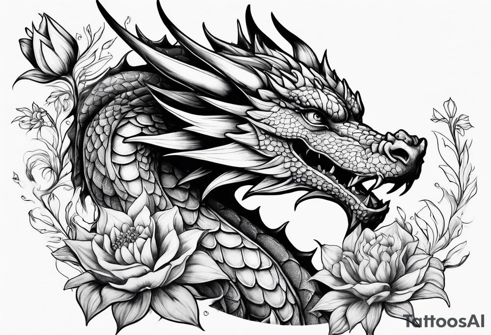Dragon with flower tattoo idea