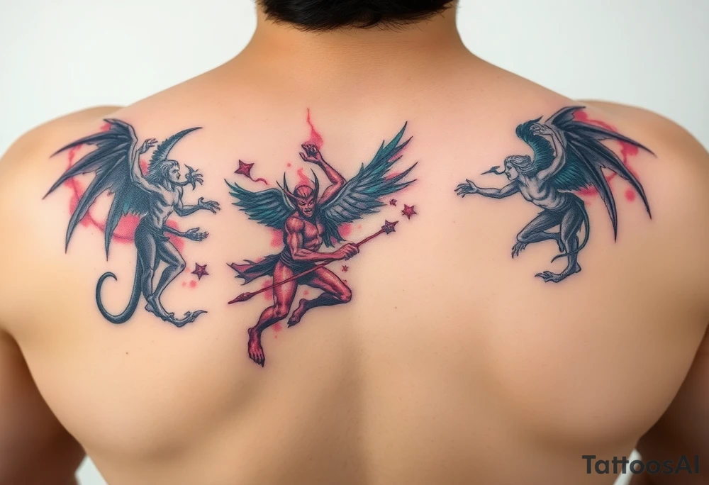 Demons and angels fighting tattoo idea