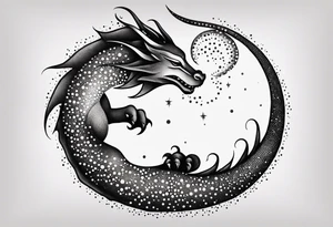 strength, small, sleeping dragon, long tail, elegant, lenghty, pisces tattoo idea