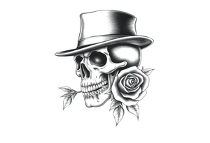 a skull with top-hat and a rose in his mouth. tattoo idea