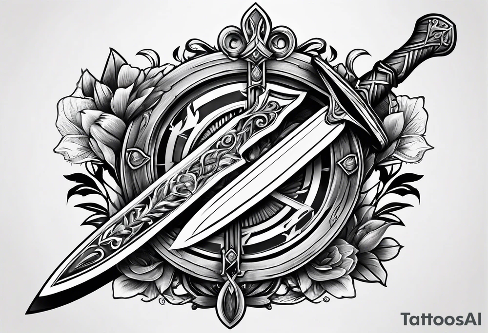 Dagger with hourglass inside tattoo idea