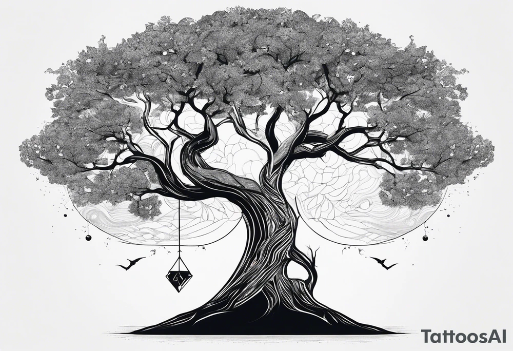 alejandro with a tree connecting the sky and earth. with number 8 in it tattoo idea