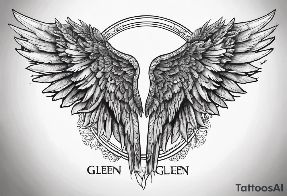 Angel Wings with the word Glenn in between tattoo idea