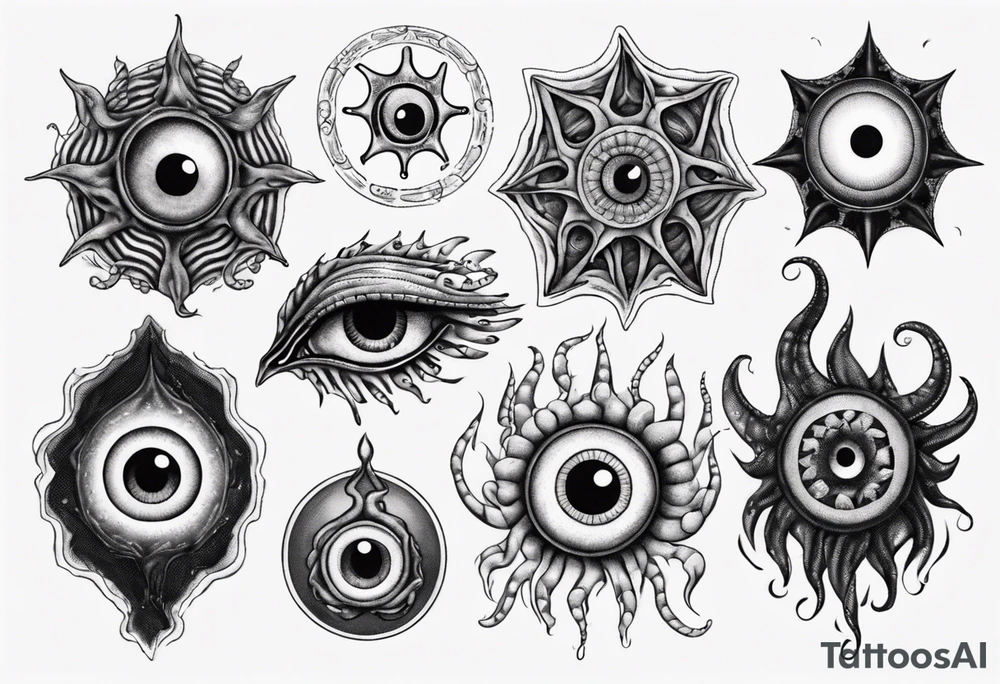 lovecraft them with eye and long tentacle tattoo idea