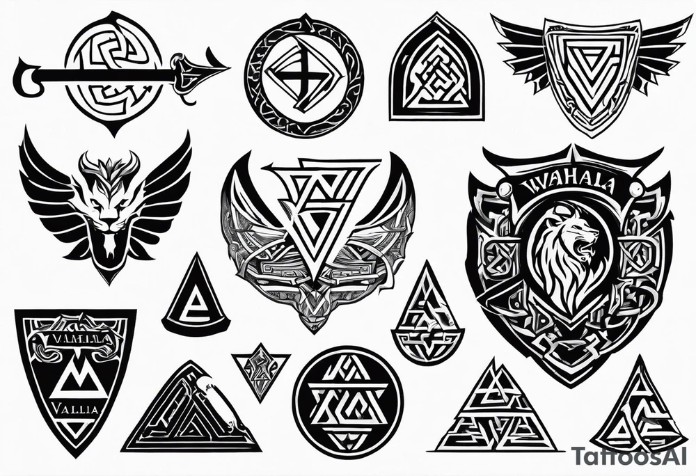 Valhalla sword shield axe Valknut dragon lion tattoo idea Valhalla sword shield axe Valknut dragon lion tattoo idea