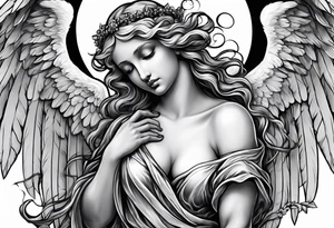 Angelic Angel holding cross in clouds arm tattoo tattoo idea