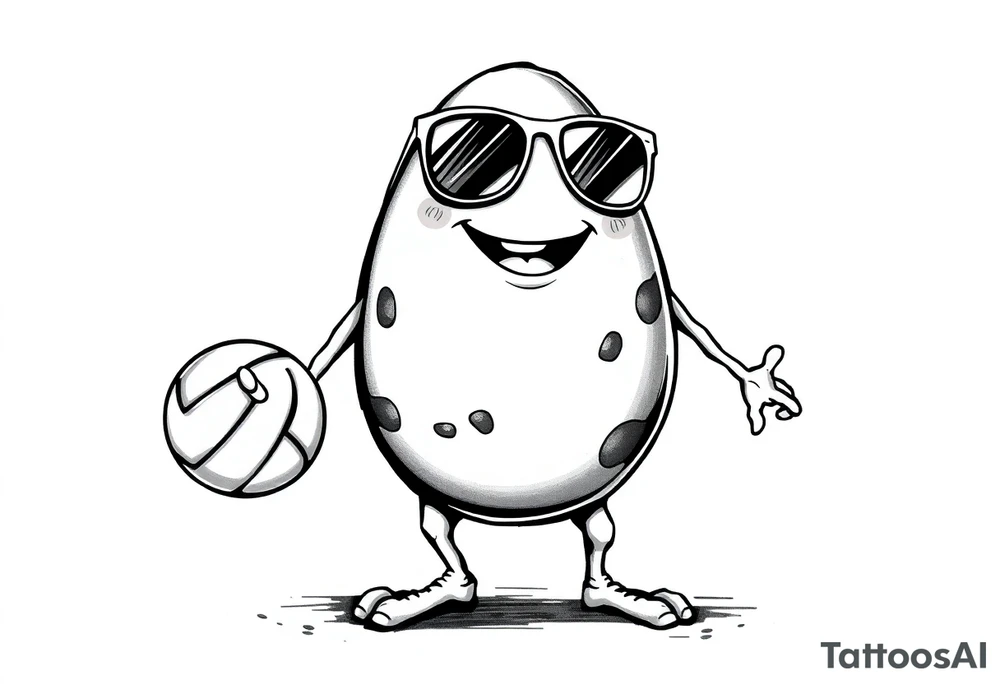 walking egg with broken sheel in sunglasses,
, holding a volleyball tattoo idea